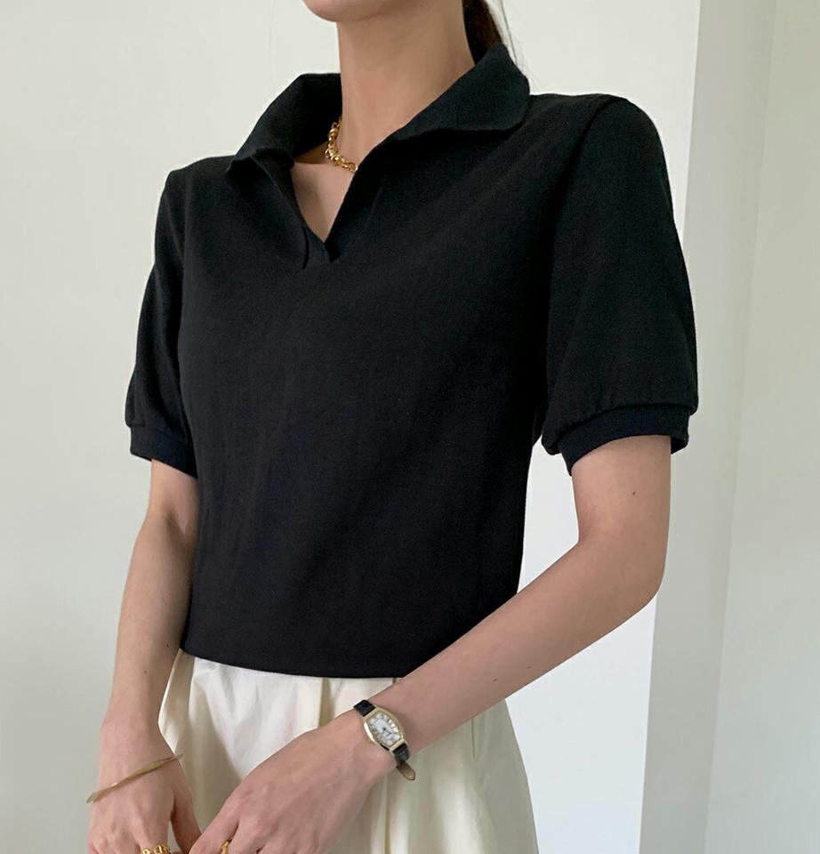 スキッパー半袖Tシャツ・b72493 レディース 【tops】トップス Tシャツ 半袖 ポロ襟 襟 スキッパー 単色 無地 シンプル ベーシック 楽ちん スポーツ 運動 春 夏 カジュアル 大人 ラフ かわいい 可愛い 白 ホワイト 韓国ファッション ハイホリHIHOLLI