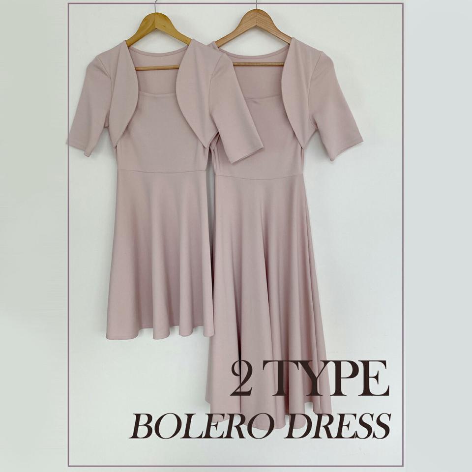 【10%OFF】2TYPEボレロワンピース・t01467 レディース 【ops】ワンピース ミディ丈 ミニワンピース ショート丈 ロング丈 選べる 半袖 レイヤード風 フェミニン 大人 きれいめ 上品 フレア ベージュ 春 夏 韓国ファッション セール SALE