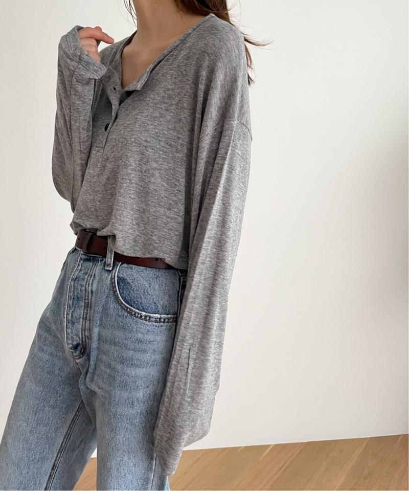 El mar(エルマール) ルーズフィットヘンリーネックロングTシャツ（El mar）