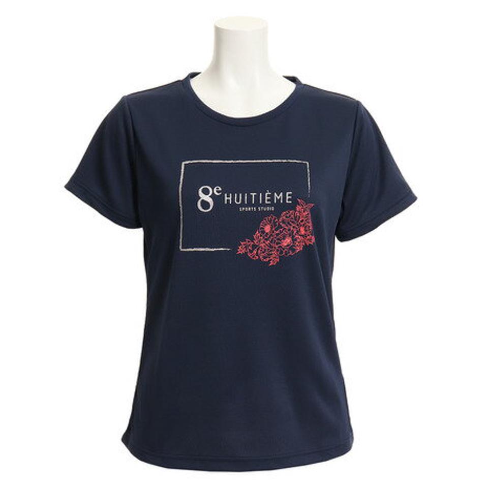 ウィッテム（HUITIEME）（レディース）テニス Tシャツ レディース 半袖 FLOWER HU19S03LS733112NVY 吸汗速乾/UVカット