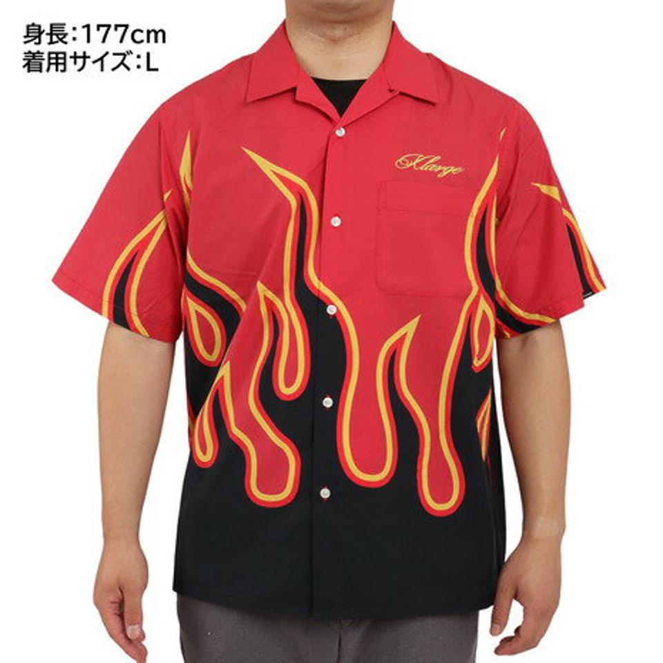 【10%OFFクーポン! 23日迄】エクストララージ(XLARGE)(メンズ)FLAME 半袖シャツ 101222014005-RED