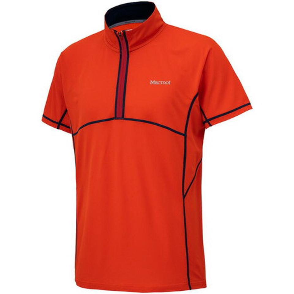 マーモット(Marmot)(メンズ)半袖ジップシャツ サンスクリーンクライムスピードハーフス TOMRJA63 VRD レッド トップス UVカット