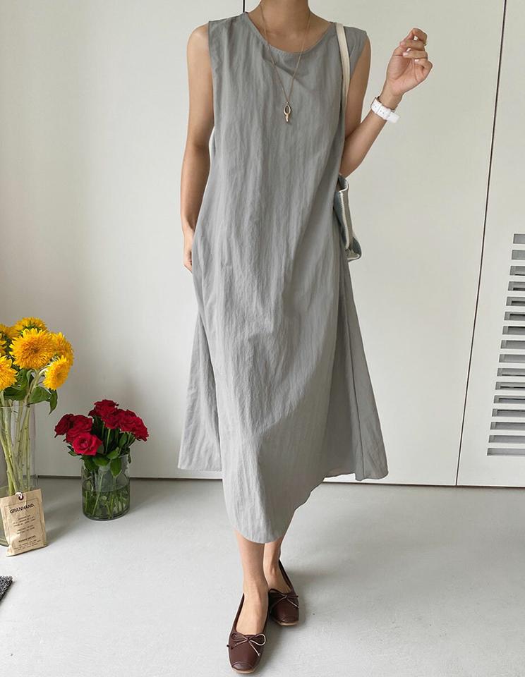 【10%OFF】Aラインノースリワンピース・t67527 レディース 【ops】ワンピース ロング丈 スリーブレス ノースリーブ Aライン 単色 無地 シンプル カジュアル 体型カバー ラフ ラウンドネック 夏 韓国ファッション セール SALE