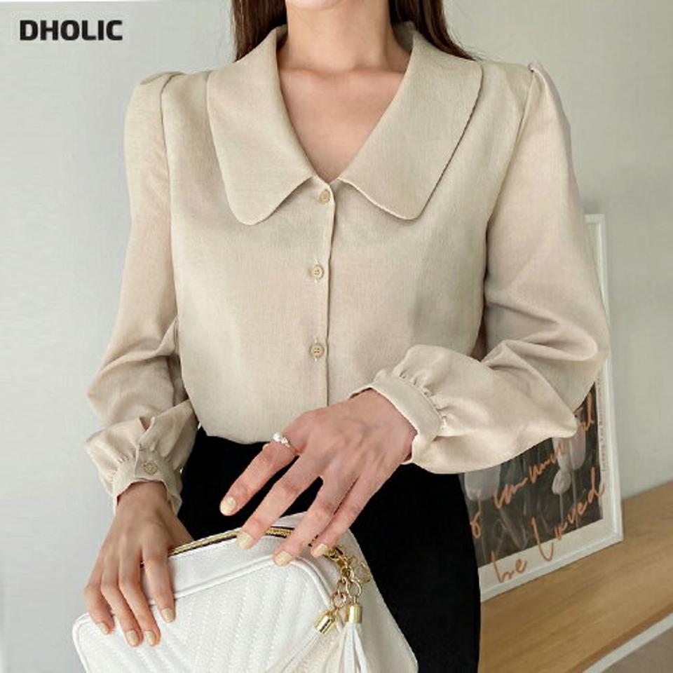 ビッグラウンドカラーブラウス・t67055 レディース 【bl】トップス ブラウス 長袖 丸襟 単色 無地 シンプル フェミニン オフィスカジュアル きれいめ パフスリーブ 大人 ベージュ 春 秋 韓国ファッション