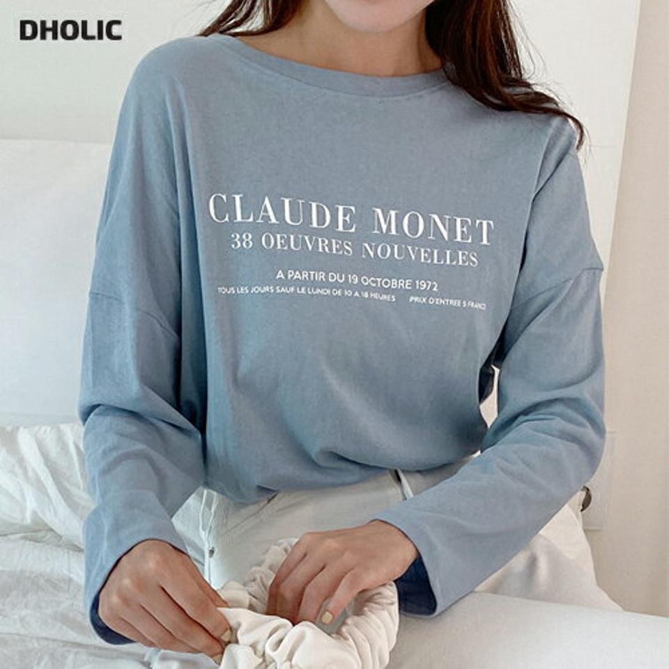 ルーズフィットレタリングTシャツ・t67053 レディース 【tops】トップス Tシャツ 長袖 ロンT ラウンドネック レタリング ロゴ カジュアル ラフ ルーズ 水色 ドロップショルダー 春 秋 韓国ファッション