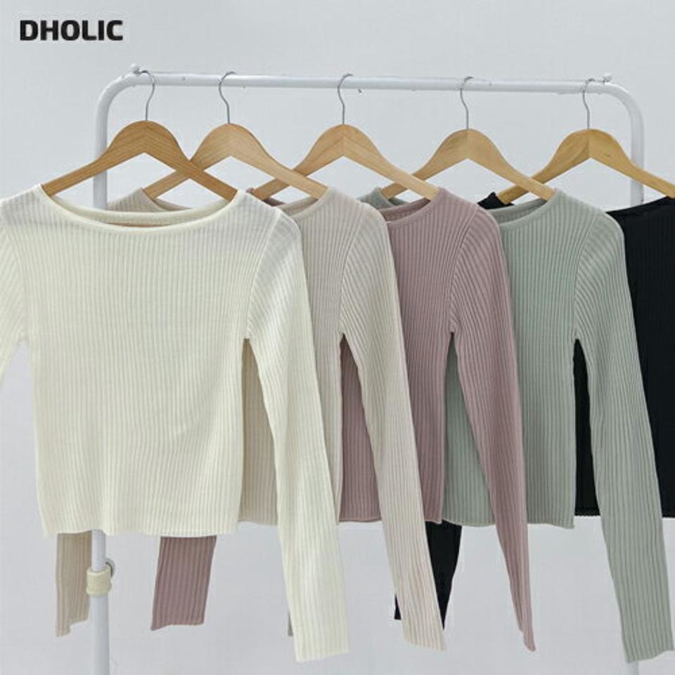 ラウンドネックリブスリムニット・t03178 レディース 【tops】トップス ニット 長袖 リブ ラウンドネック 単色 無地 シンプル カジュアル ベーシック スリム タイト くすみ 春 秋 韓国ファッション