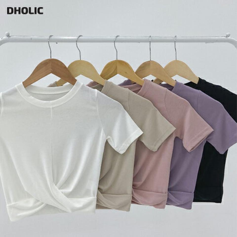 【10%OFF】ツイスト半袖Tシャツ・t03167 レディース 【tops】トップス Tシャツ 半袖 ラウンドネック 単色 無地 シンプル カジュアル ツイスト アンバランス クロップド丈 お腹だし へそ出し 春 夏 韓国ファッション セール SALE