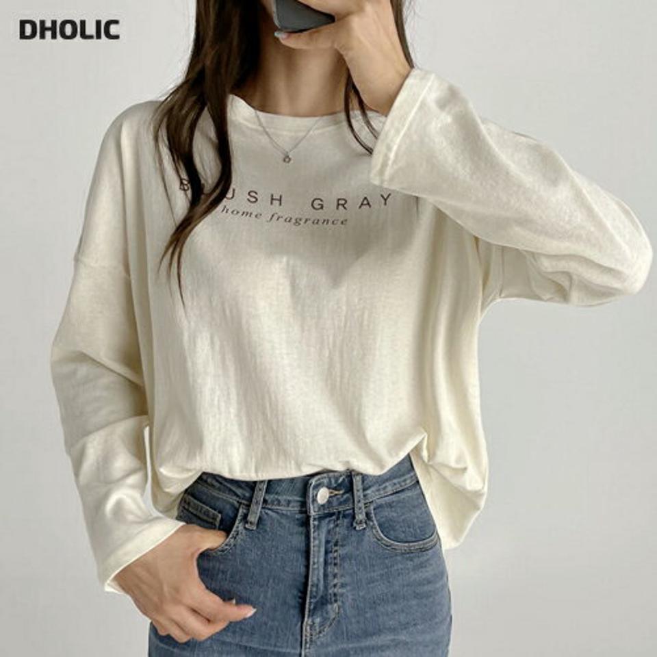 BLUSH GRAY長袖Tシャツ・t03155 レディース 【tops】トップス 長袖 ロンT Tシャツ ロゴ レタリング カジュアル シンプル ラウンドネック 大人 ドロップショルダー ルーズ 綿 コットン 春 秋 韓国ファッション