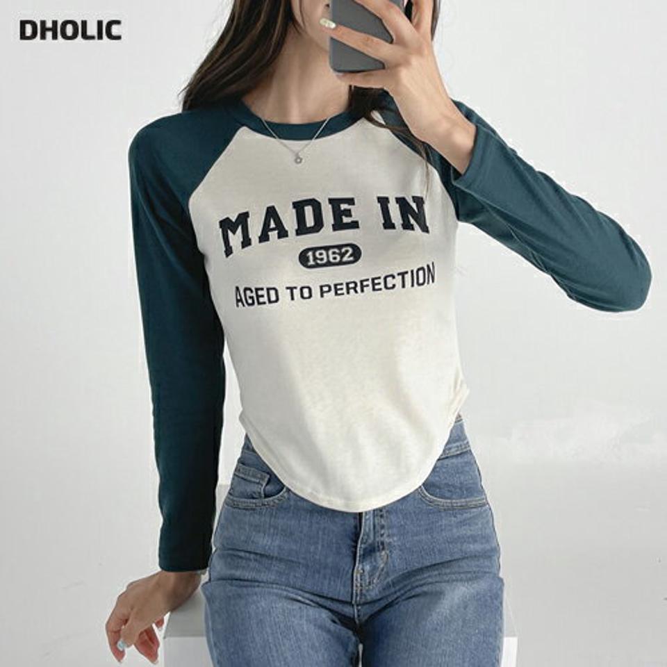 MADE INラグラン配色Tシャツ・t03169 レディース 【tops】トップス Tシャツ ロンT 長袖 ロゴ レタリング ラグランスリーブ カジュアル ラフ 配色 春 秋 韓国ファッション