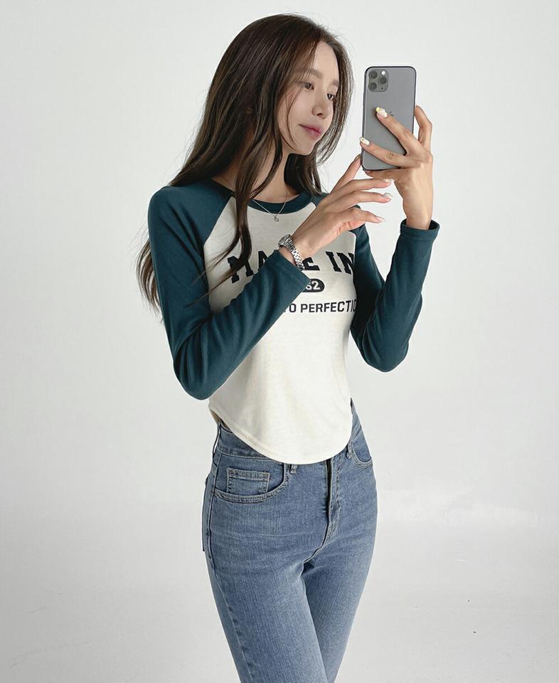 MADE INラグラン配色Tシャツ・t03169 レディース 【tops】トップス Tシャツ ロンT 長袖 ロゴ レタリング ラグランスリーブ カジュアル ラフ 配色 春 秋 韓国ファッション