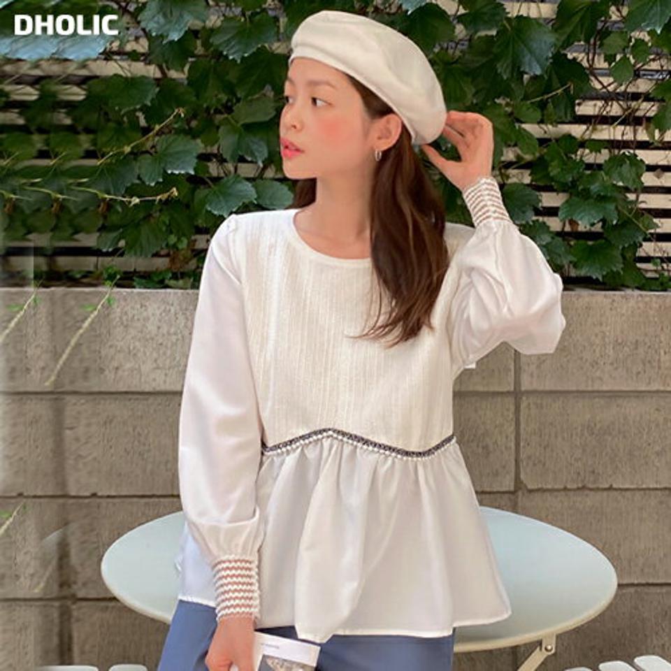 フェイクパールペプラムニット・b01557 レディース 【tops】トップス ニット 年上 長袖 ペプラムトップス パール フェミニン ラウンドネック かわいい ボリューム袖 ラウンドネック きれいめ 大人 インしない お腹カバー 体型カバー 春 秋 異素材 韓国ファッション 人気