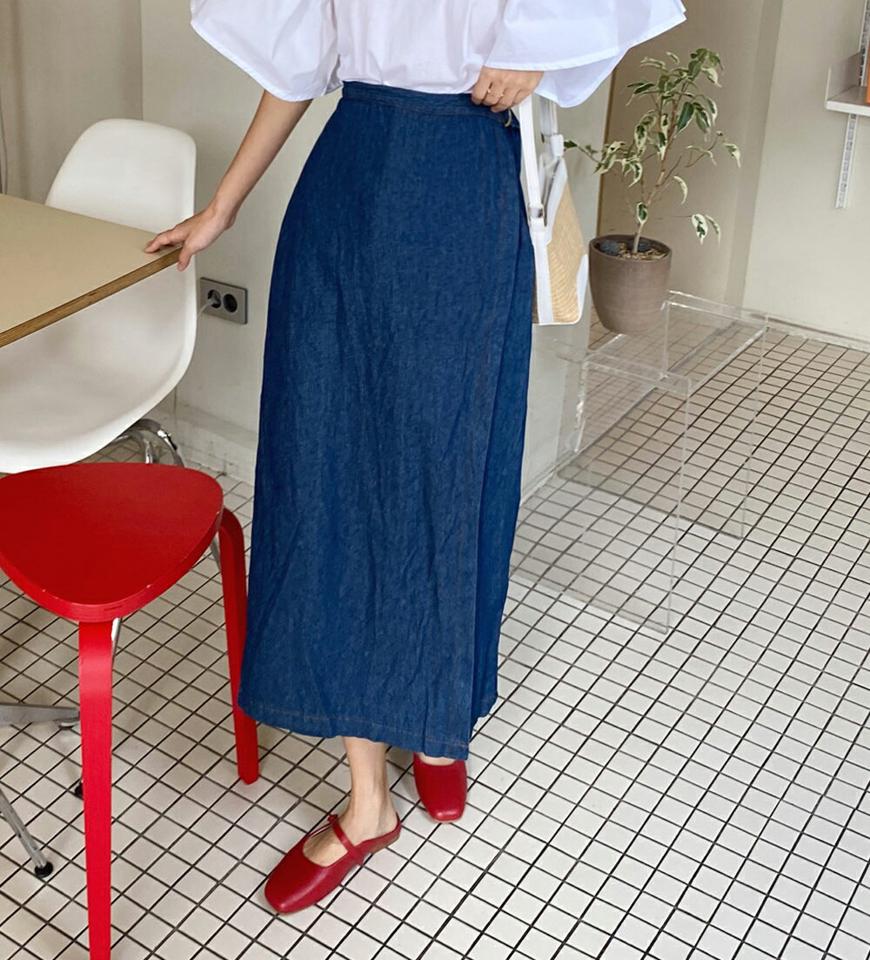 ラップワイドデニムパンツ・b01136 レディース 【pt】パンツ ズボン ロングパンツ スカンツ スカーチョ スカート風 デニム ワイドパンツ ラップデザイン 濃い カジュアル かわいい 大人 Aライン 春 夏 秋 韓国ファッション