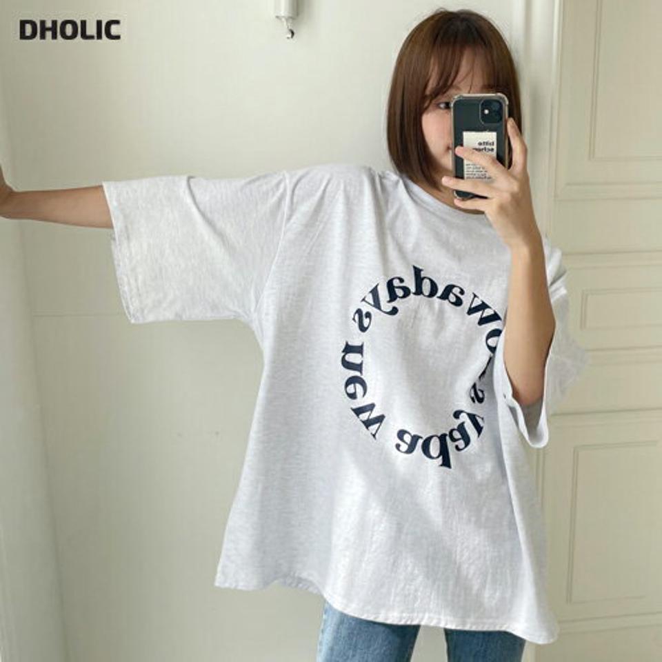 サークルレタリングTシャツ・t01128 レディース 【tops】トップス Tシャツ ロゴ レタリング ラウンドネック オーバーサイズ ゆったり ラフ カジュアル 体型カバー 楽ちん 七分袖 七分丈 7分袖 7分丈 コットン 柄 綿 春 秋 韓国ファッション 人気