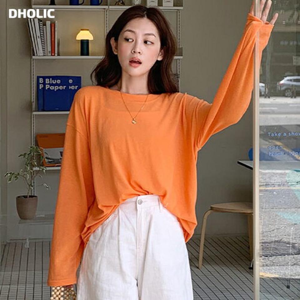 リネン混ルーズTシャツ・b01127 レディース 【tops】トップス Tシャツ 長袖 ロンT 単色 無地 シンプル ベーシック カジュアル リネン オーバーサイズ ゆったり ラフ 楽ちん 体型カバー オレンジ ドロップショルダー 春 夏 韓国ファッション