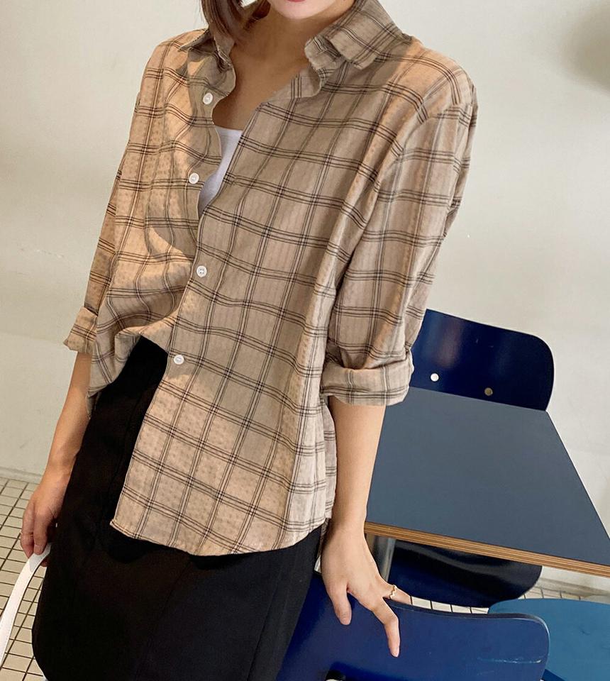 キャミレイヤードチェックシャツ・b01124 レディース 【bl】トップス シャツ チェック柄 長袖 キャミソール レイヤード スリーブレス ノースリーブ カジュアル ラフ 大人 アンバランス ユニーク 春 秋 韓国ファッション