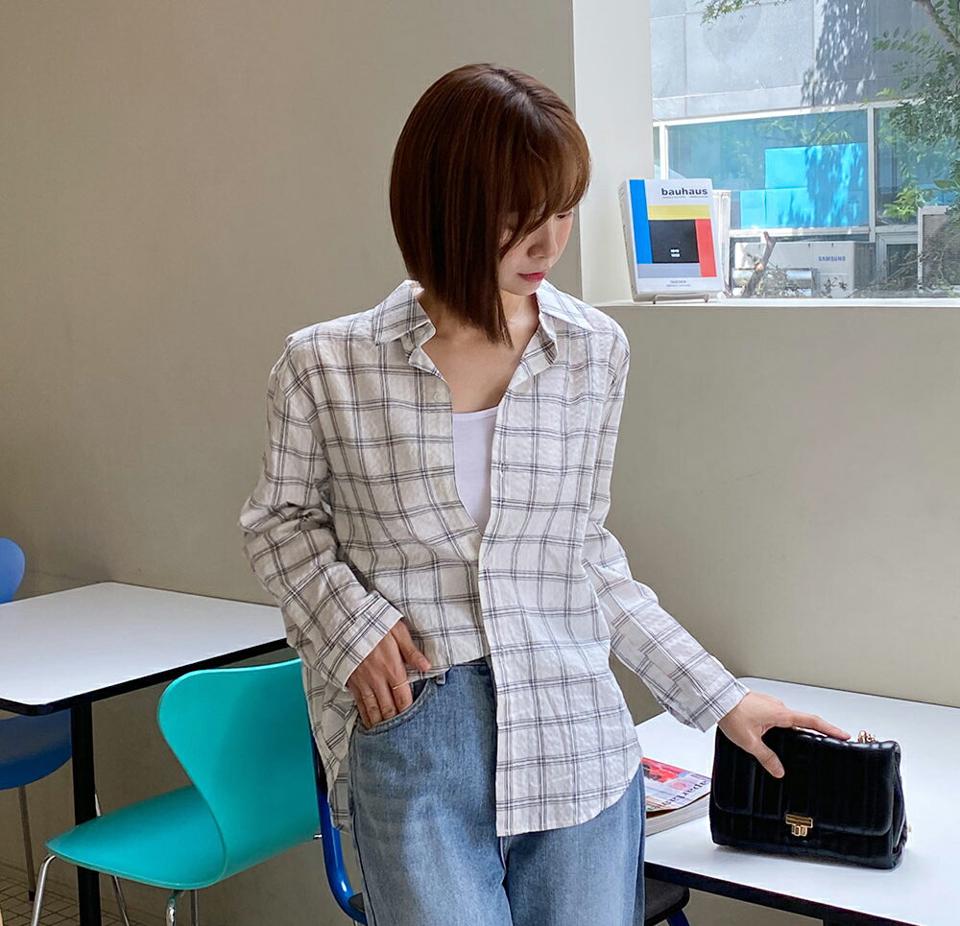 キャミレイヤードチェックシャツ・b01124 レディース 【bl】トップス シャツ チェック柄 長袖 キャミソール レイヤード スリーブレス ノースリーブ カジュアル ラフ 大人 アンバランス ユニーク 春 秋 韓国ファッション