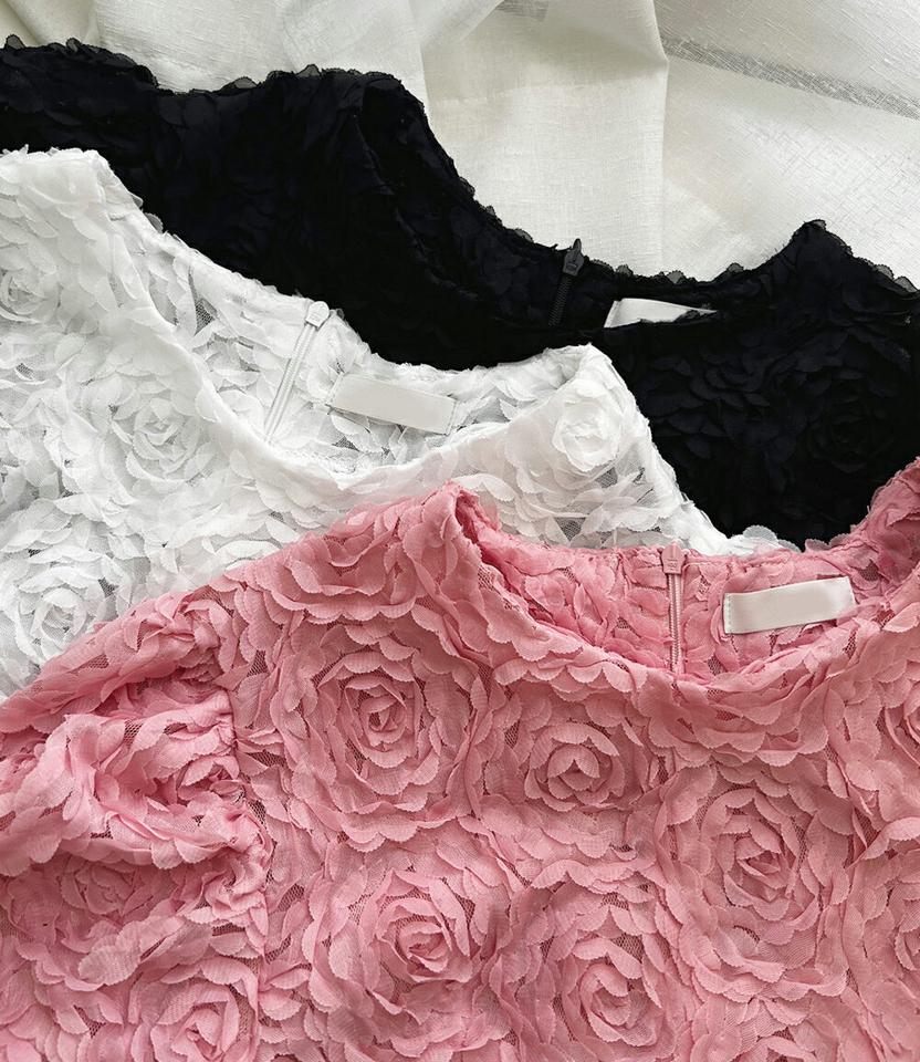 【10%OFF】フローラルペプラムブラウス・t01122 レディース 【bl】トップス ブラウス 半袖 パフスリーブ ペプラムトップス 花柄 ラウンドネック ユニーク テクスチャ かわいい 可愛い ピンク メッシュ お腹カバー 夏 韓国ファッション セール SALE