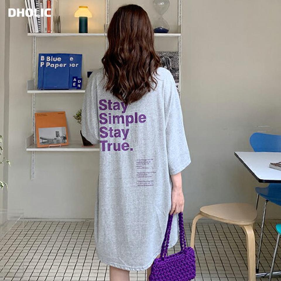 【マラソン特価】Vネックレタリングワンピース・t01117 レディース 【ops】ワンピース ショート丈 ミニ丈 カットソーワンピース Tシャツワンピース ロゴ レタリング ラウンドネック 七分袖 七分丈 7分袖 体型カバー ワンマイルウェア 春 夏 秋 人気 韓国ファッション