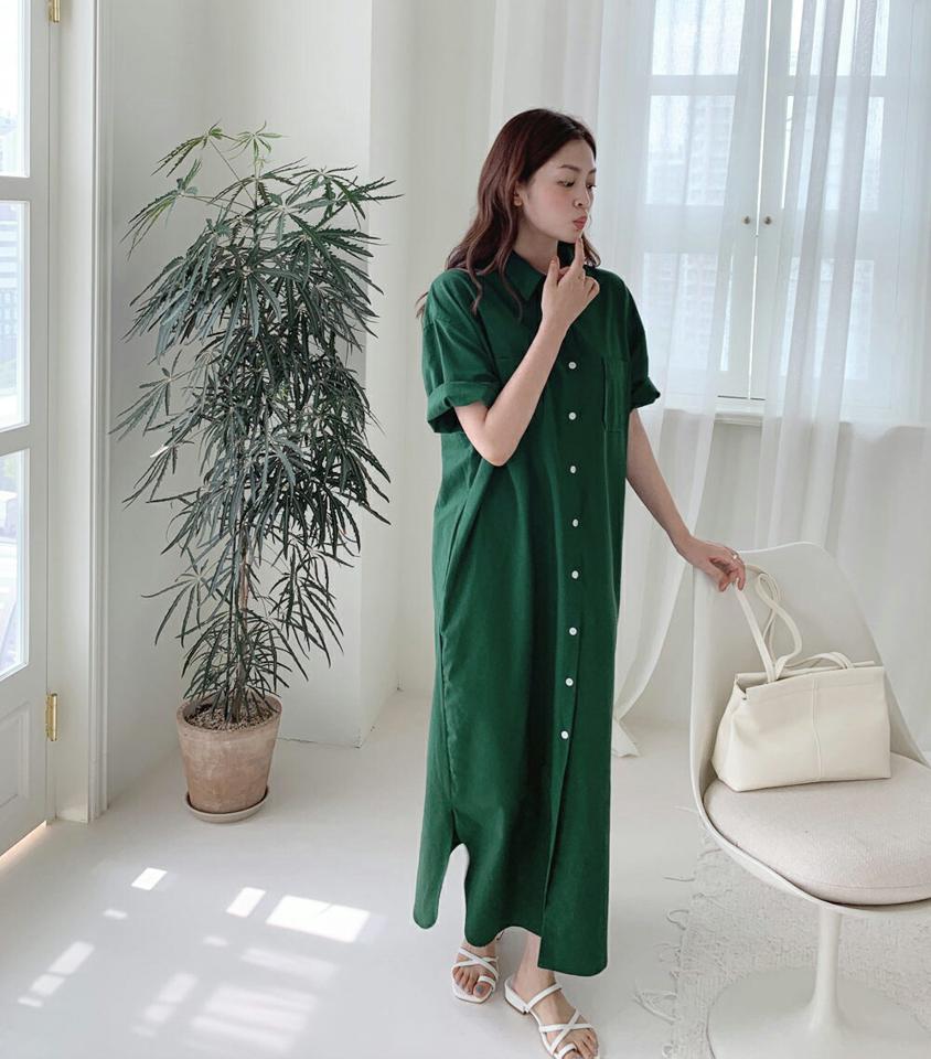 2TYPEポケットシャツワンピース・t01114 レディース 【ops】ワンピース ミニワンピース ロング丈 ミニ丈 ひざ上 膝上 シャツワンピース 襟 七分袖 七分丈 7分袖 7分丈 単色 無地 シンプル 大人 ゆったり 体型カバー 春 秋 韓国ファッション