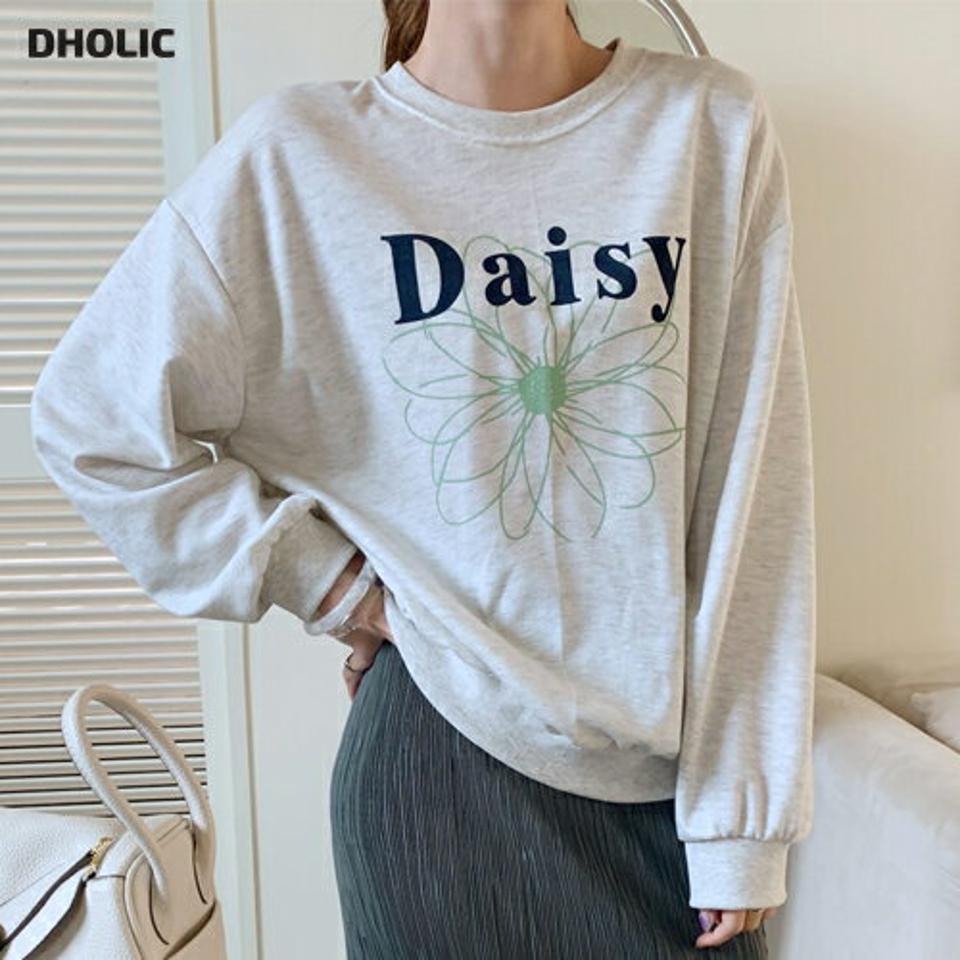 Daisyレタリングスウェット・b72844 レディース 【tops】スウェット トップス 長袖 Tシャツ 柄 模様 ロゴ ロゴT ルーズ ゆったり 楽ちん ラフ カジュアル 春 秋 冬 かわいい 可愛い レタリング 白 韓国ファッション ハイホリHIHOLLI