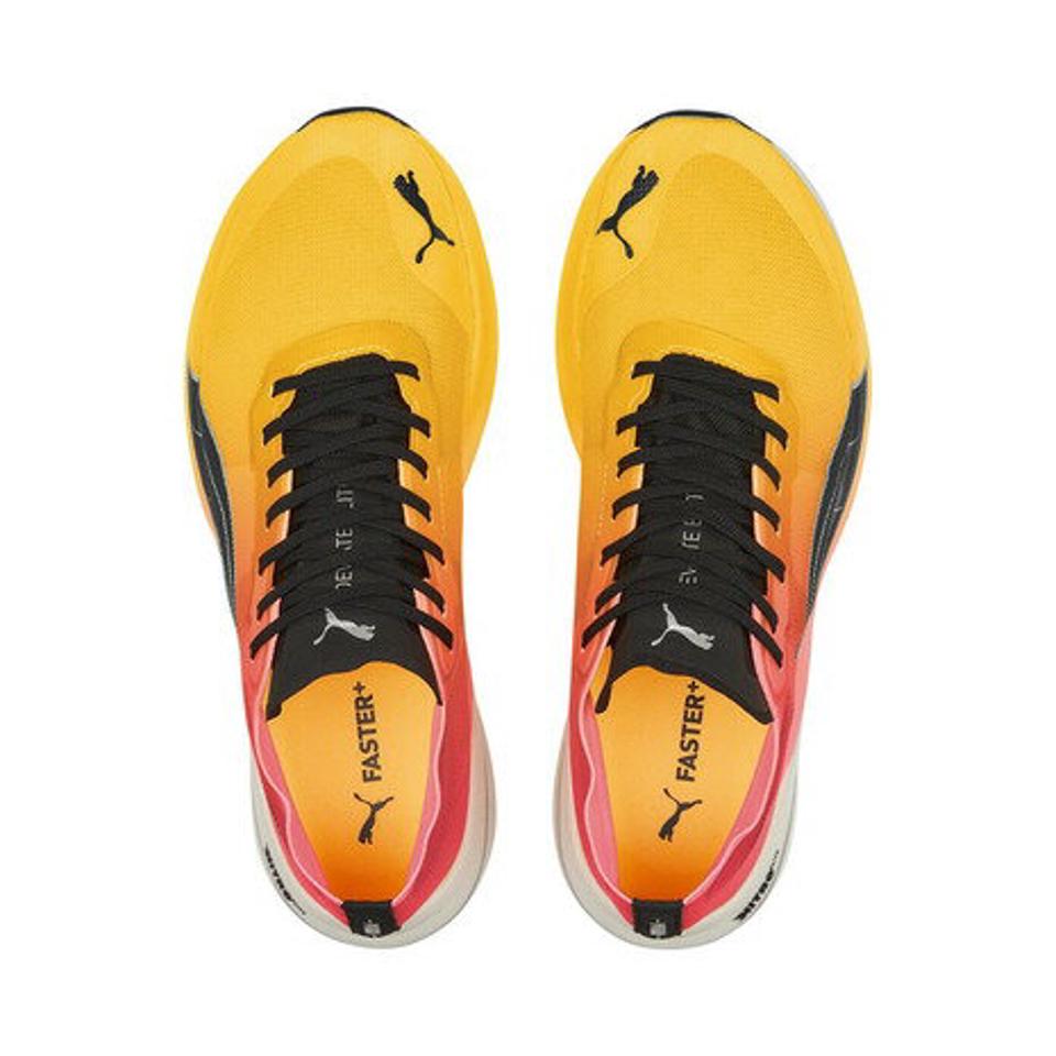 プーマ（PUMA）（レディース）ランニングシューズ ディヴィエイト ニトロ エリート ファイアーグロー イエロー ピンク 37760301 駅伝 部活 マラソン 軽量