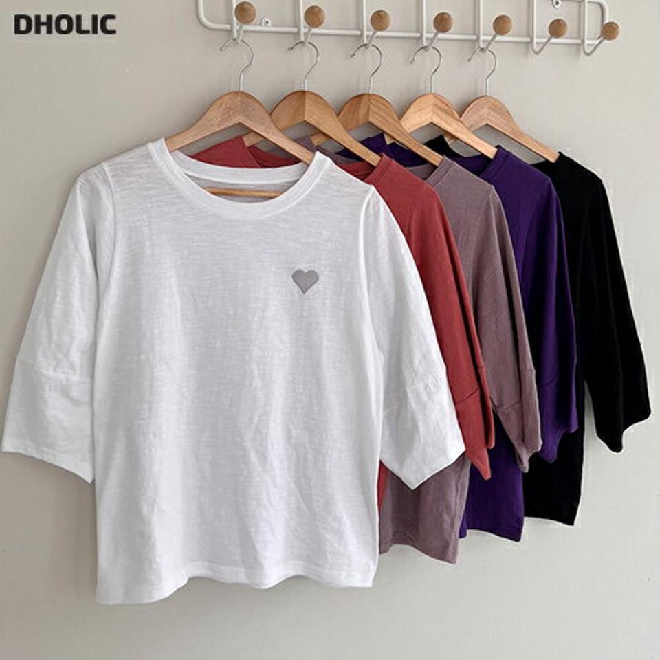 【4DAY限定SALE】ハート刺繍パフTシャツ・b01008 レディース 【tops】トップス Tシャツ 七分袖 7分袖 ハート 刺繍 ポイント ポイント パフ袖 春 夏 秋 フェミニン カジュアル かわいい 可愛い キュート ラブリー 白 ホワイト 韓国ファッション HIHOLLI
