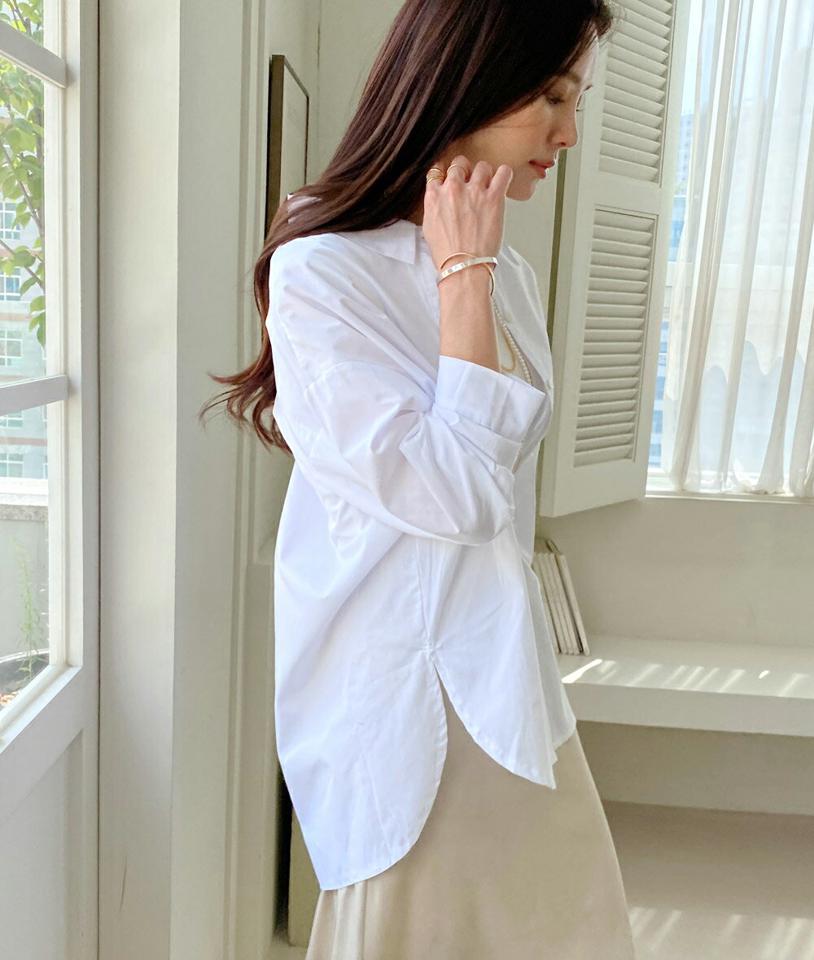 2TYPEバックボタンスリットシャツ・b01013 レディース 【bl】シャツ トップス 柄 模様 長袖 ストライプ 襟 無地 単色 シンプル ベーシック オーバー ルーズ ドロップショルダー 春 秋 カジュアル 大人 きれいめ 韓国ファッション ハイホリHIHOLLI