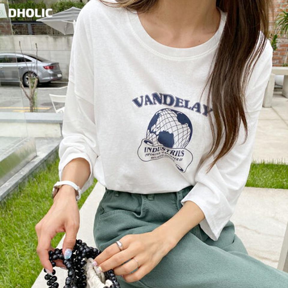 プリント7分袖Tシャツ・t68400 レディース 【tops】トップス Tシャツ ロゴ 七分袖 七分丈 7分袖 7分丈 プリントT カジュアル ラウンドネック ラフ 楽ちん ゆったり 大人 ドロップショルダー 春 秋 韓国ファッション
