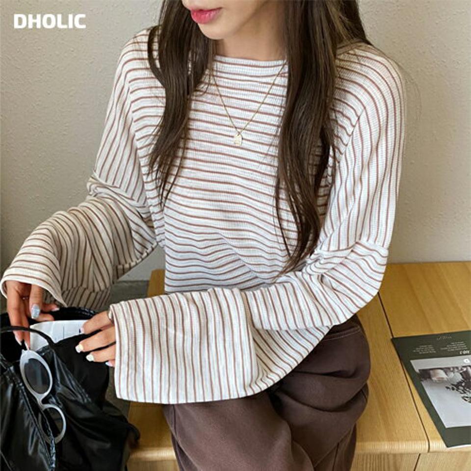 ユニセックスボーダーTシャツ・t68409 レディース 【tops】トップス Tシャツ ロンT ボーダー柄 長袖 シンプル カジュアル ラフ ラウンドネック ゆったり オーバーサイズ スリット リブ ドロップショルダー フレンチ 春 秋 韓国ファッション 人気