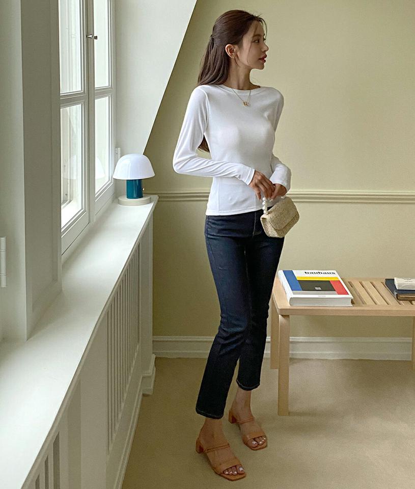 サイドボタン長袖Tシャツ・t67092 レディース 【tops】トップス Tシャツ ロンT 長袖 単色 無地 シンプル ベーシック 大人 カジュアル ラフ スリム インしない 春 秋 韓国ファッション