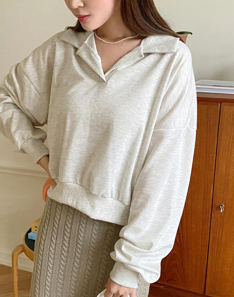 ≪人気商品再入荷≫ハーフオープンスウェット・t67095 レディース 【tops】トップス スウェット トレーナー 長袖 襟コン 開襟 スキッパー 長袖 単色 無地 シンプル ベーシック ラフ カジュアル 大人 ドロップショルダー 春 秋 韓国ファッション
