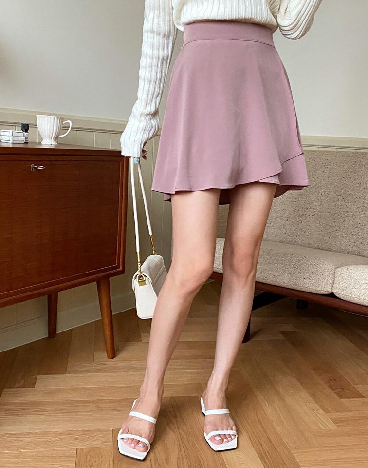 ラップ調スカートパンツ・b67128 レディース 【pt】パンツスカート ミニスカート ショート丈 短パン ラップ 単色 無地 シンプル フレア かわいい ピンク Aライン キュロット 春 夏 秋 韓国ファッション