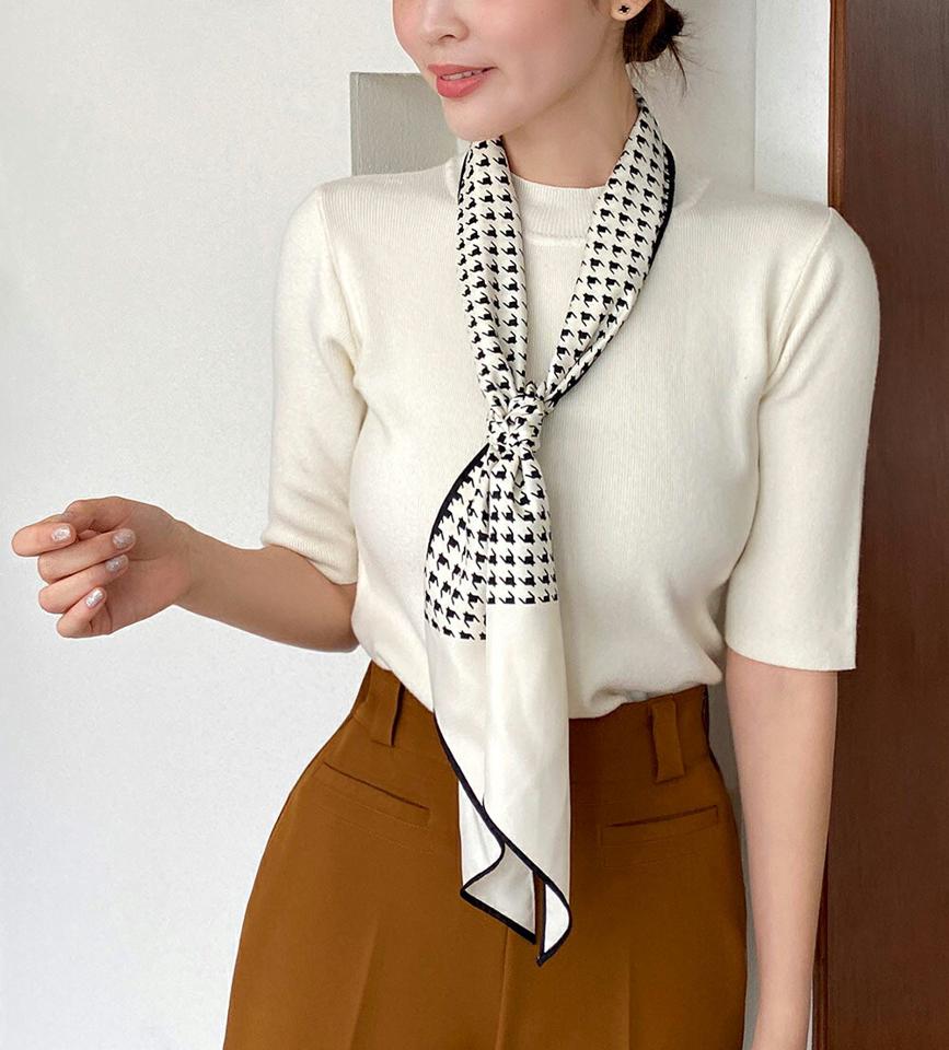 ハーフネック半袖ニット・b67541 レディース 【tops】トップス ニット 年上 半袖 ハーフスリーブ ハーフネック 単色 無地 シンプル ベーシック 大人 サマーニット モックネック 春 夏 韓国ファッション