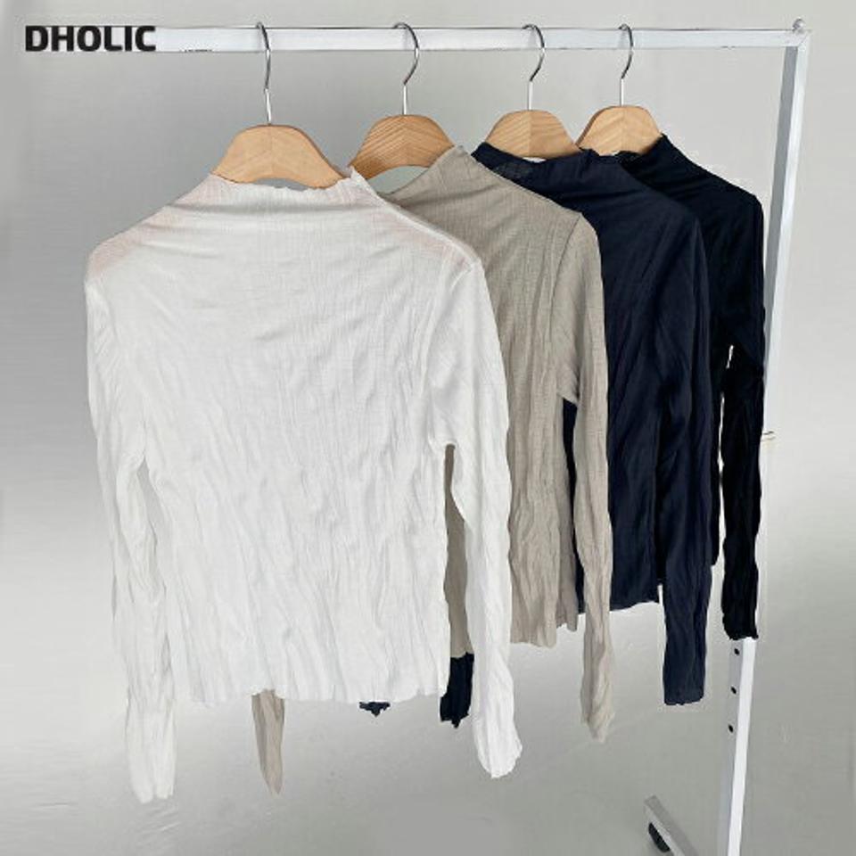 ハーフネックリンクルTシャツ・t01618 レディース 【tops】トップス Tシャツ 長袖 リンクル シワ ロンT ハーフネック 単色 無地 シンプル カジュアル 大人 春 秋 韓国ファッション