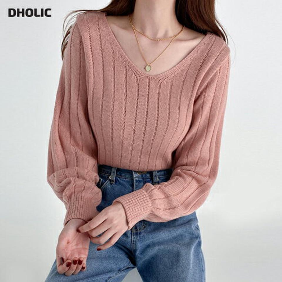 Vネック長袖ニット・t67136 レディース 【tops】トップス ニット 年上 長袖 Vネック リブ 単色 無地 シンプル ベーシック 大人 ピンク くすみ アクリルニット カラーニット プルオーバー 春 秋 骨格ストレート 韓国ファッション