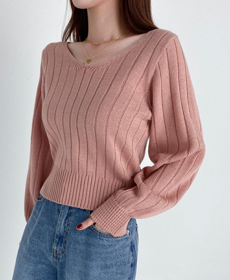 Vネック長袖ニット・t67136 レディース 【tops】トップス ニット 年上 長袖 Vネック リブ 単色 無地 シンプル ベーシック 大人 ピンク くすみ アクリルニット カラーニット プルオーバー 春 秋 骨格ストレート 韓国ファッション
