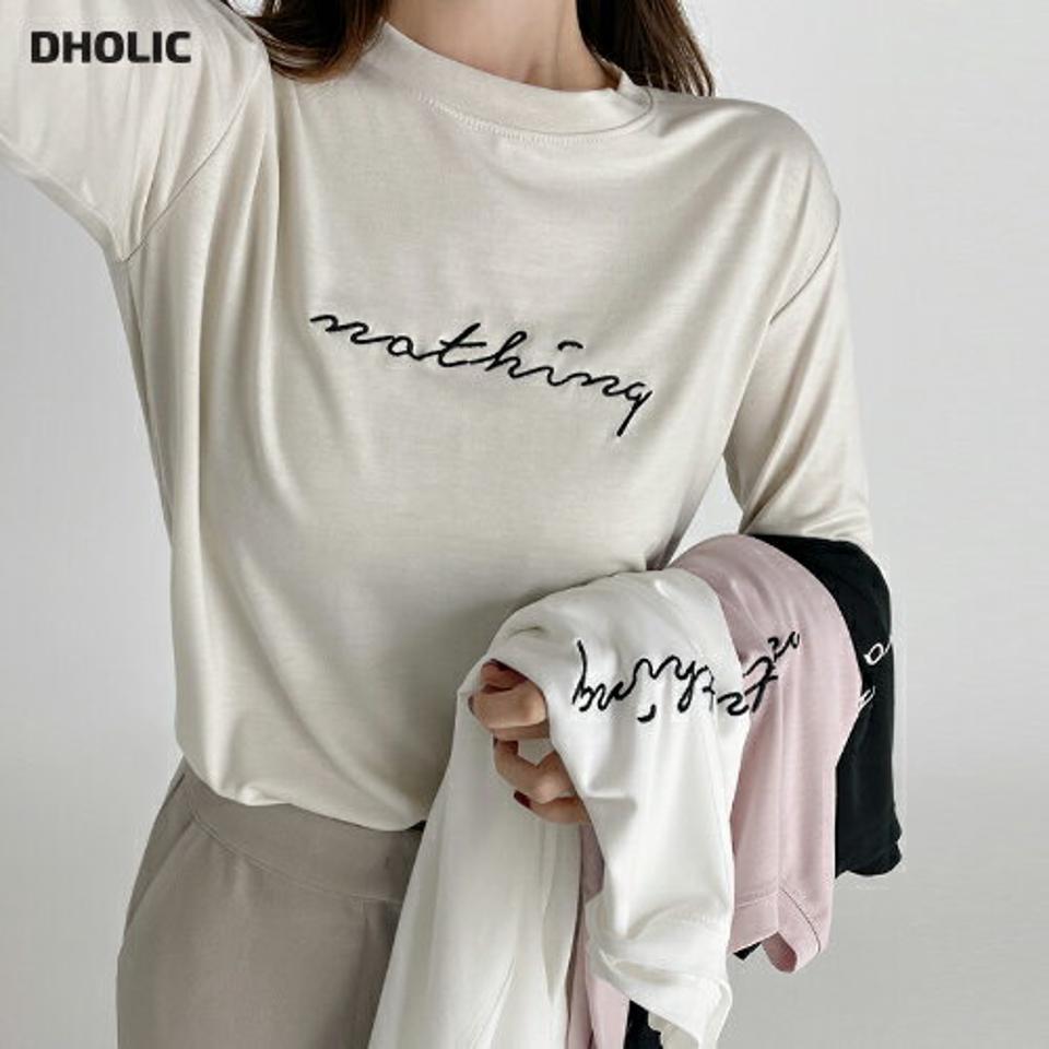刺繍レタリングTシャツ・t67139 レディース 【tops】トップス Tシャツ ロンT ロゴ レタリング 長袖 刺繍 カジュアル シンプル ラウンドネック 春 秋 韓国ファッション