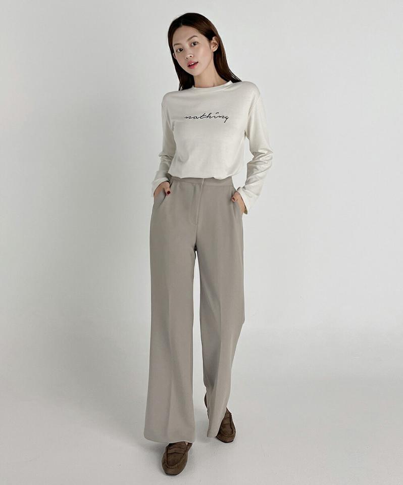 刺繍レタリングTシャツ・t67139 レディース 【tops】トップス Tシャツ ロンT ロゴ レタリング 長袖 刺繍 カジュアル シンプル ラウンドネック 春 秋 韓国ファッション