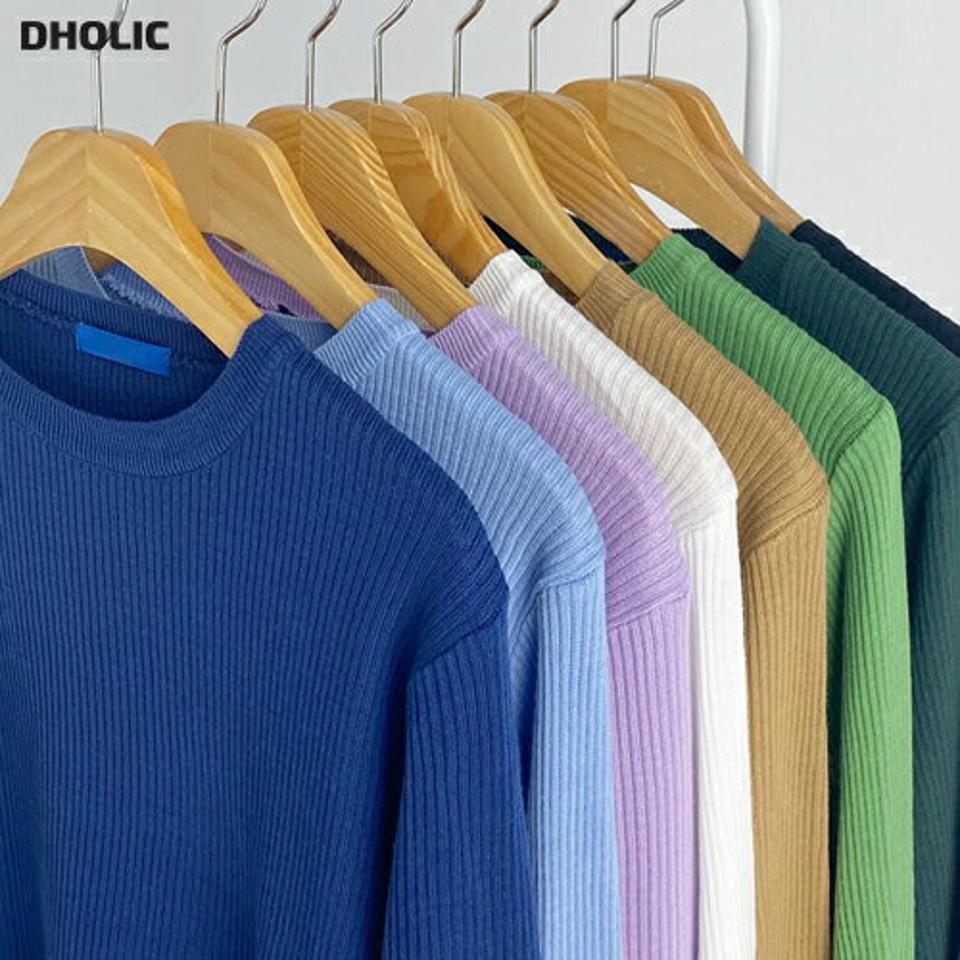 ≪人気商品再入荷≫リブラウンドニット・t68482 レディース 【tops】トップス ニット 年上 長袖 ラウンドネック リブ 単色 無地 シンプル ベーシック 大人 青 水色 紫 緑 黄色 アクリルニット カラーニット プルオーバー パープル 秋 韓国ファッション