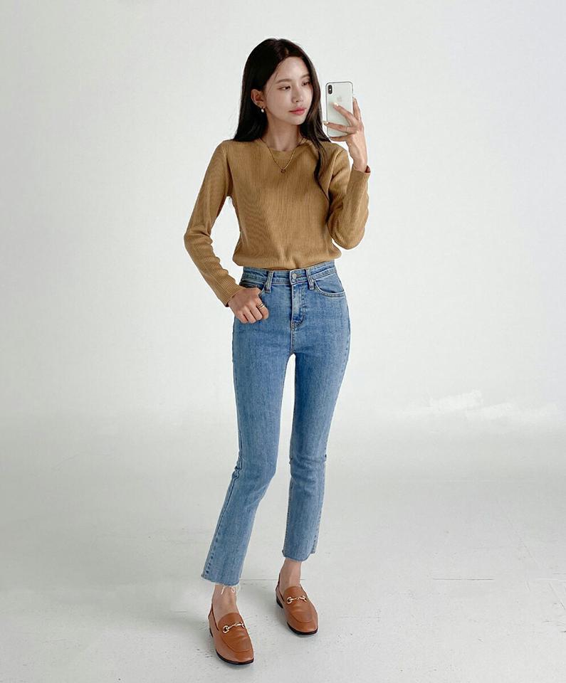 ≪人気商品再入荷≫リブラウンドニット・t68482 レディース 【tops】トップス ニット 年上 長袖 ラウンドネック リブ 単色 無地 シンプル ベーシック 大人 青 水色 紫 緑 黄色 アクリルニット カラーニット プルオーバー パープル 秋 韓国ファッション
