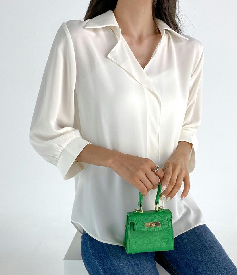 カラーVネック7分袖ブラウス・t68478 レディース 【bl】トップス ブラウス 七分袖 七分丈 7分袖 7分丈 Vネック 単色 無地 シンプル 襟 大人 オフィスカジュアル 通勤 きれいめ シルキー 赤茶 ブラウン テラコッタ 春 秋 韓国ファッション