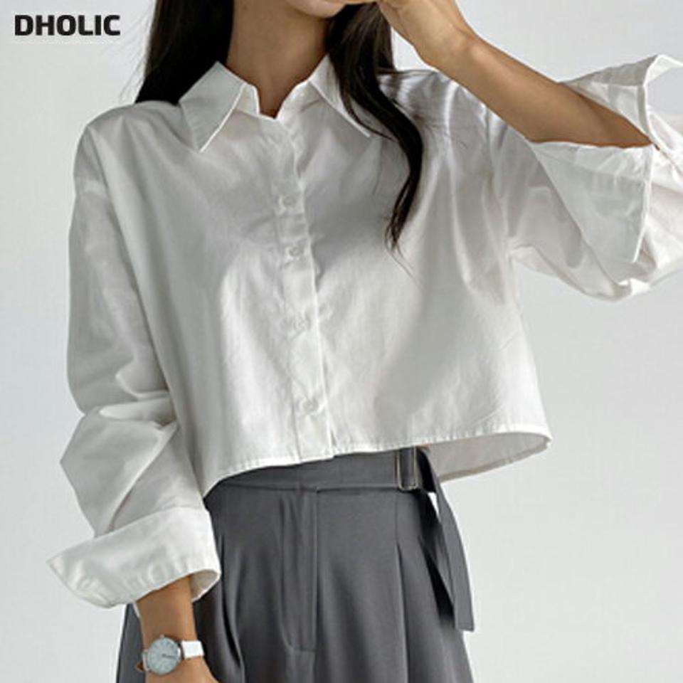 バックスリットストラップシャツ・t68480 レディース 【bl】トップス シャツ 長袖 バックシャン ストラップ 単色 無地 カジュアル コットン 綿 クロップド丈 ドロップショルダー 背中見せ セクシー 露出 肌見せ かわいい 春 秋 韓国ファッション