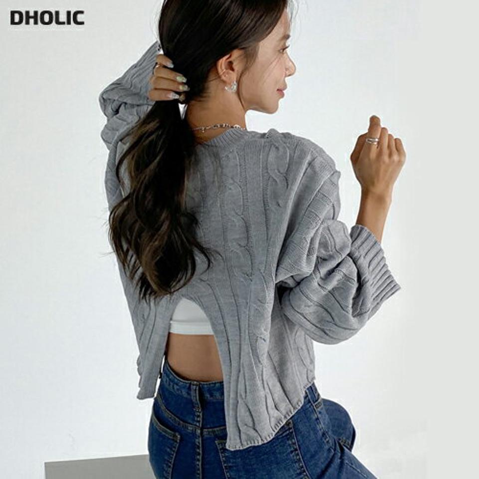 バックスリットケーブルニット・t68484 レディース 【tops】トップス ニット 年上 長袖 ラウンドネック 背中見せ 露出 セクシー 肌見せ バックシャン ケーブル編み ケーブルニット ユニーク 大人 カジュアル ドロップショルダー インしない 春 秋 韓国ファッション