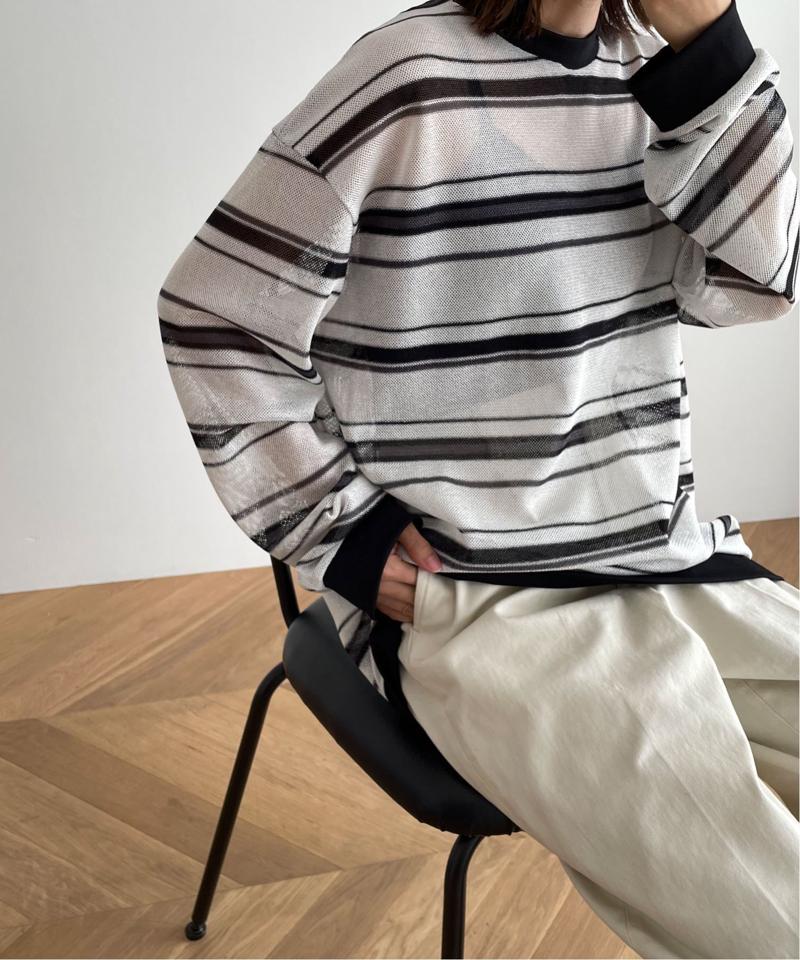 El mar(エルマール) メッシュボーダーロングTシャツ（El mar）
