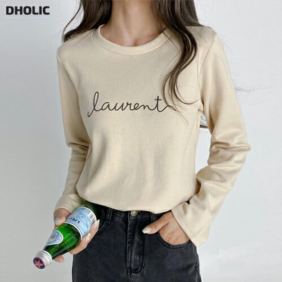 レタリングラウンドネックTシャツ・t01661 レディース 【tops】トップス Tシャツ 長袖 ロンT ロゴ レタリング ラウンドネック シンプル カジュアル ベージュ 柄 春 秋 韓国ファッション