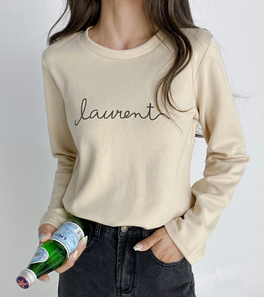 レタリングラウンドネックTシャツ・t01661 レディース 【tops】トップス Tシャツ 長袖 ロンT ロゴ レタリング ラウンドネック シンプル カジュアル ベージュ 柄 春 秋 韓国ファッション