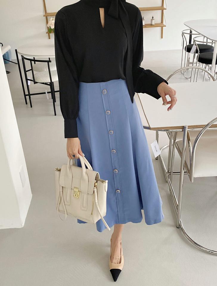 リボンハーフネックブラウス・t72605 レディース 【bl】ブラウス トップス 長袖 ハーフネック スリット カフス リボン りぼん ボウタイ 単色 無地 シンプル ベーシック 秋 冬 フェミニン オフィスカジュアル 灰色 韓国ファッション ハイホリHIHOLLI