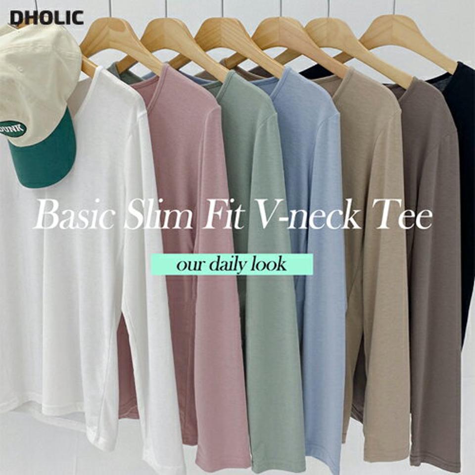 【スーパーセール特価】VネックスリムTシャツ・t01660 レディース 【tops】トップス Tシャツ ロンT 長袖 単色 無地 シンプル ベーシック Vネック スリム カジュアル 水色 黄緑 ピンク ベージュ 無地T 白T ホワイト 春 秋 韓国ファッション