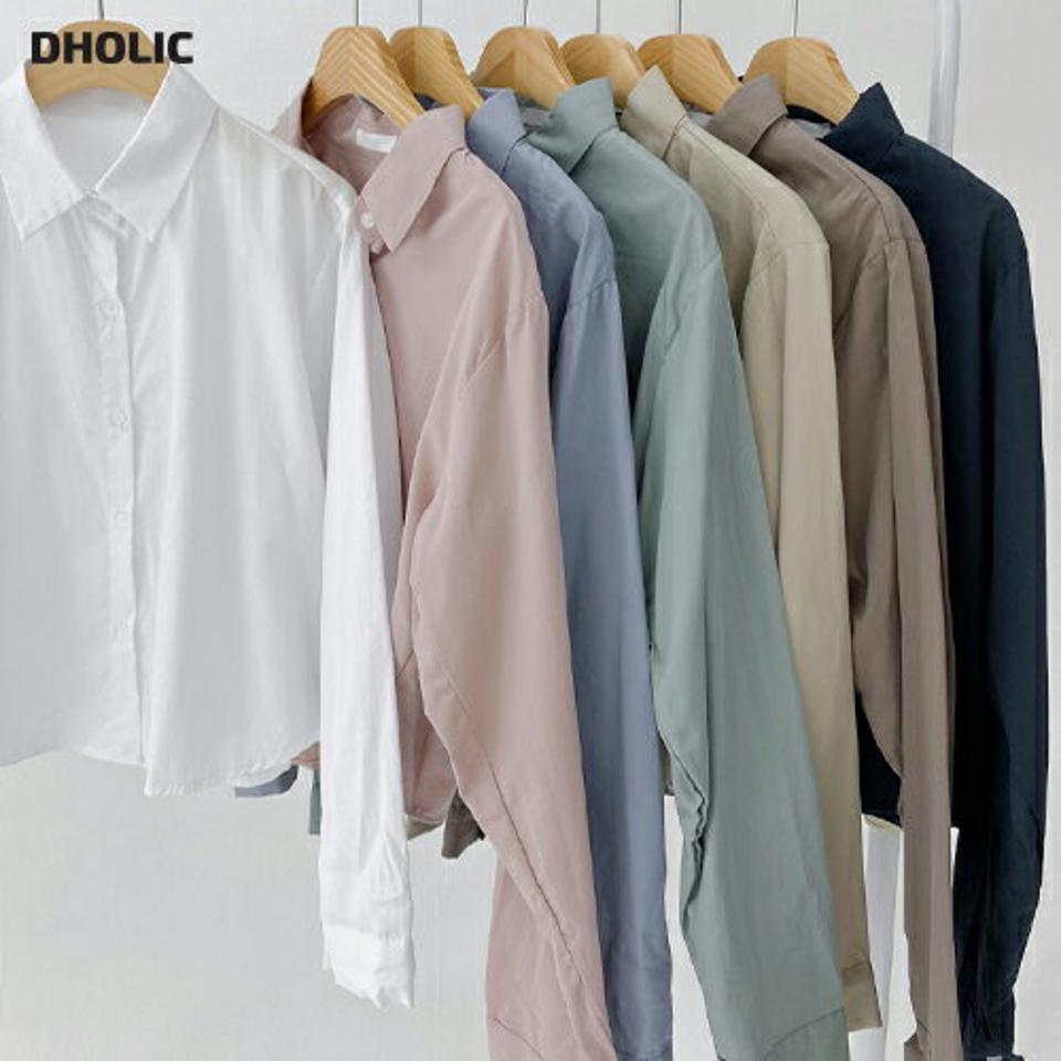 ラウンドヘムクロップドシャツ・t01677 レディース 【bl】トップス シャツ 長袖 襟 単色 無地 シンプル ベーシック 大人 オフィスカジュアル きれいめ カラーシャツ 白シャツ 青 緑 スクールガール 春 秋 冬 韓国ファッション