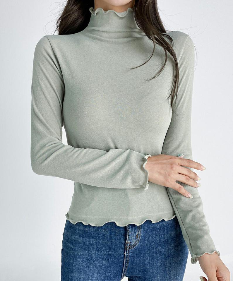 ハイネックメロウTシャツ・t03223 レディース 【tops】トップス Tシャツ ロンT 長袖 メロウ ハイネック 単色 無地 シンプル 大人 タイト スリム カジュアル 春 秋 韓国ファッション 人気